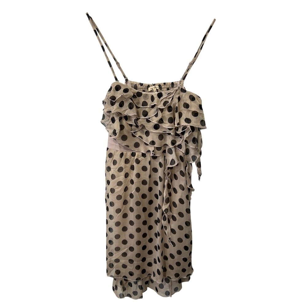 Lucy and Co Polka Dot Ruffled Mini Dress Size Medium Sleeveless Cream Black NEW